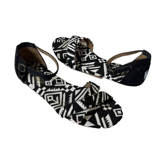 Toms Fabric Sandals Women's 10 Ankle Strap Black Geometric Buckle Comfort Casual - Picture 3 of 10